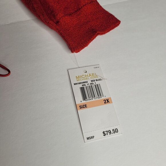 Michael Kors Sweater Women's Red Metallic Ruche Sides Cowl Neck Pullover Sz 2X - Picture 11 of 12